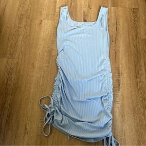 Light Blue Ribbed SHEIN Tank Dress with Side Drawstrings